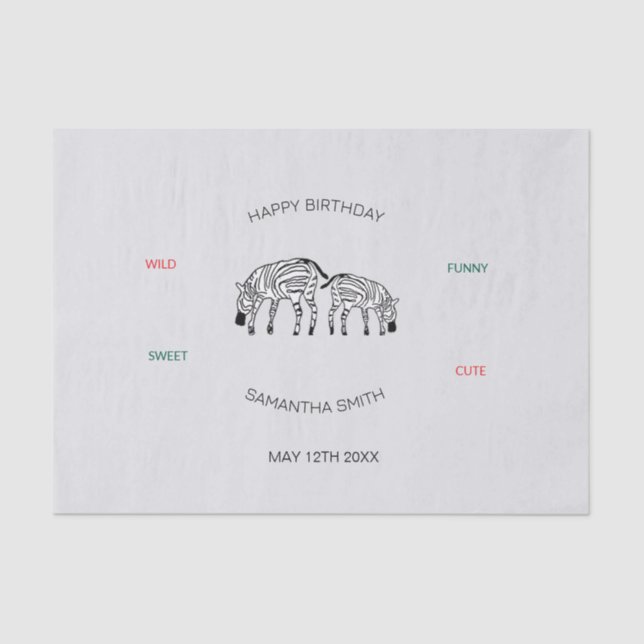 Papel De Seda Cumpleaños, Curta y feliz Cebras Kenianas (Anverso)