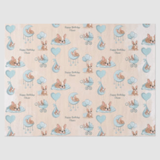 Papel De Seda Cumpleaños de adorable Bulldog Francés azul bebé