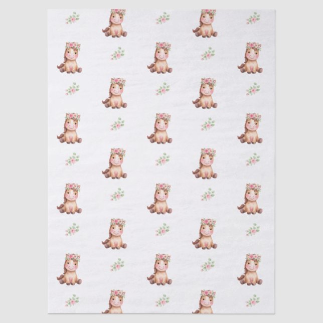 Papel De Seda Cumpleaños de caballo floral rosa lindo (Anverso)