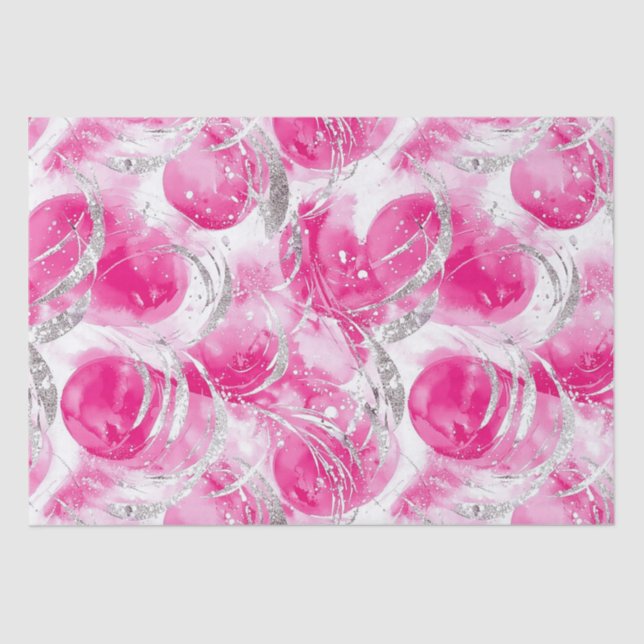 Papel De Seda Cumpleaños de Círculos Abstractos Glam Rosa Plata (Anverso)