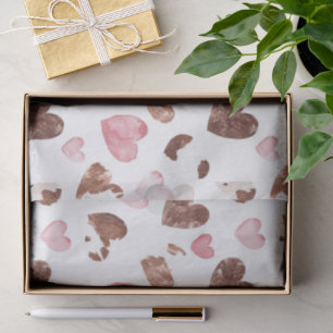 Papel De Seda Cumpleaños de corazones rosados y cacao marrón con