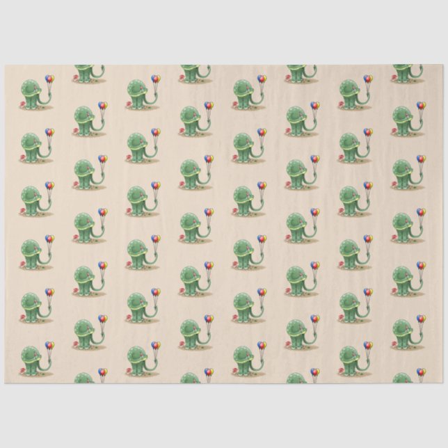 Papel De Seda Cumpleaños de dinosaurio y globos (Anverso)