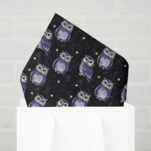 Papel De Seda Cumpleaños de Estrellas Mágicas de Búhos Purpuras