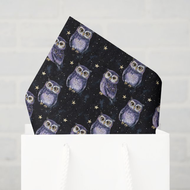 Papel De Seda Cumpleaños de Estrellas Mágicas de Búhos Purpuras (Bolsa de regalo)