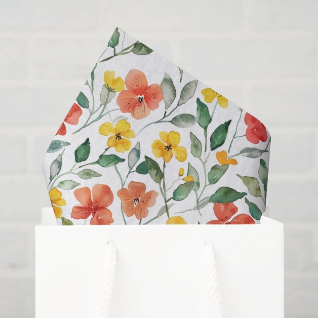 Papel De Seda Cumpleaños de flores de melocotón rojas amarillas (Bolsa de regalo)