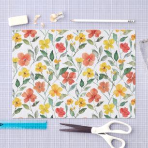Papel De Seda Cumpleaños de flores naranjas amarillas