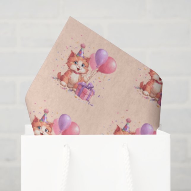 Papel De Seda Cumpleaños de la celebración del Gato Kitty (Bolsa de regalo)