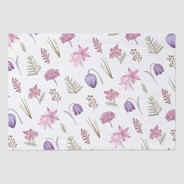 Papel De Seda Cumpleaños de la flor morada rosada moderna en Bab (Anverso)
