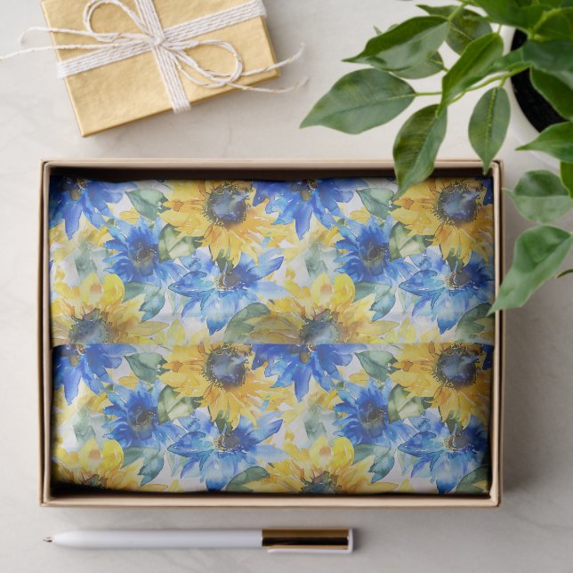 Papel De Seda Cumpleaños de las Flores Amarillas Azules (Regalo )