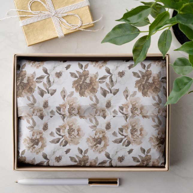 Papel De Seda Cumpleaños de las Flores Blancas de Crema Marrón (Regalo )