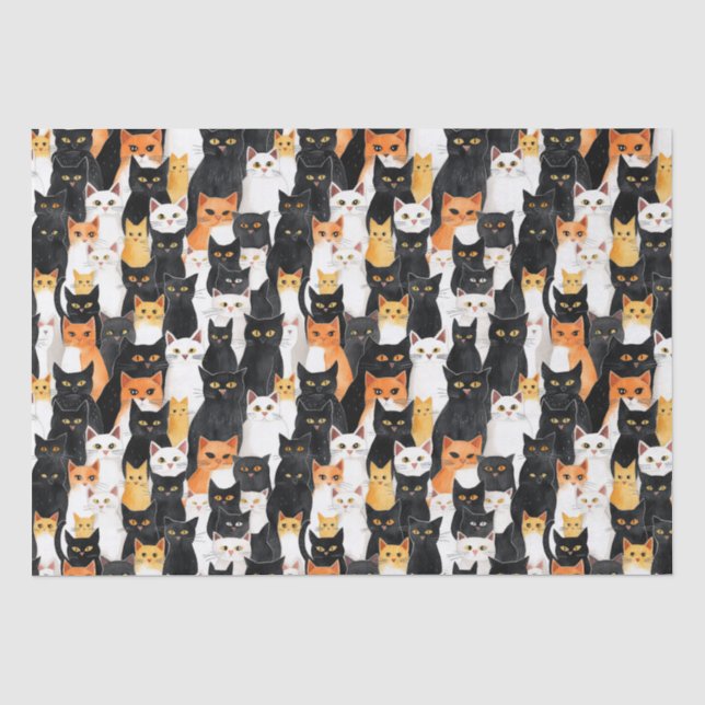 Papel De Seda Cumpleaños de los gatos blancos negros naranjas (Anverso)