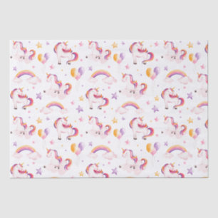 Papel De Seda Cumpleaños de niñas con unicornios y arcoíris acua