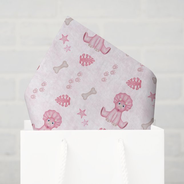 Papel De Seda Cumpleaños de niñas lindas Dinosaurio rosa (Bolsa de regalo)