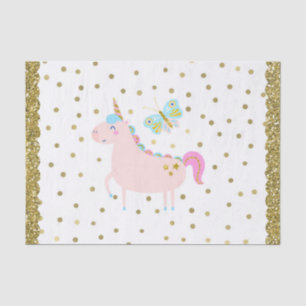Papel De Seda Cumpleaños de Niñas Unicornio de Purpurina Rosa y