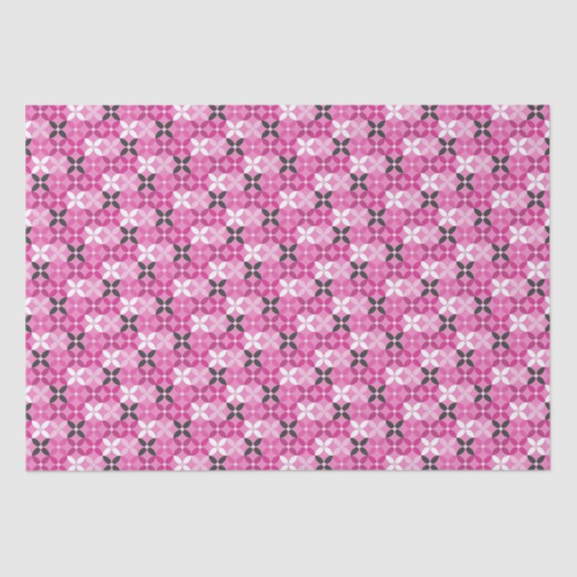 Papel De Seda Cumpleaños de patrón geométrico rosa y negro (Anverso)