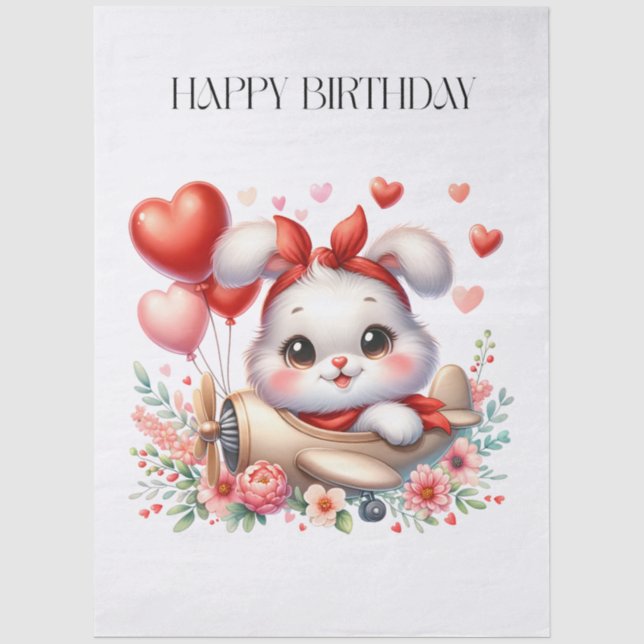 Papel De Seda Cumpleaños de piloto conejito (Anverso)