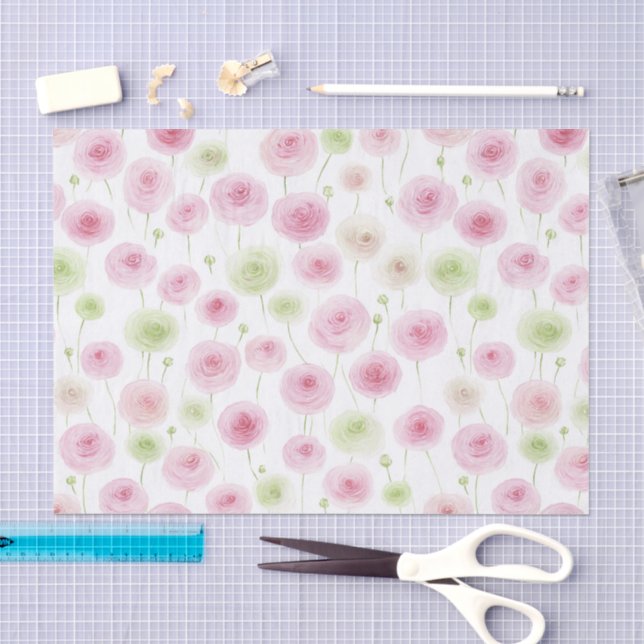 Papel De Seda Cumpleaños de Ranunculus Floral Rosa Menta (Artesanía)