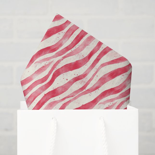 Papel De Seda Cumpleaños de rayas caprichosas rojas y blancas (Bolsa de regalo)