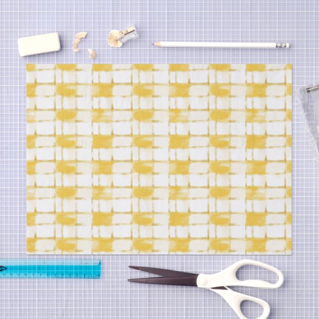 Papel De Seda Cumpleaños de rayas de cuadros blancos amarillos (Artesanía)