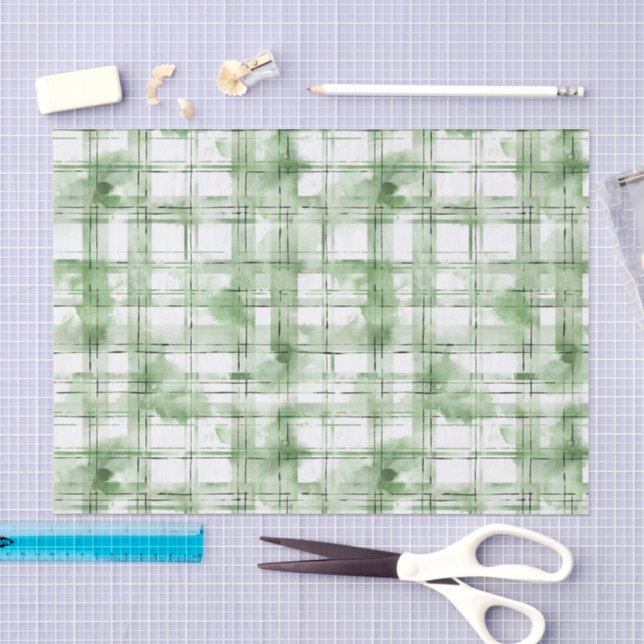 Papel De Seda Cumpleaños de rayas de cuadros blancos verdes (Artesanía)