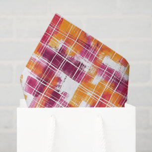 Papel De Seda Cumpleaños de rayas de cuadros naranja púrpura gen