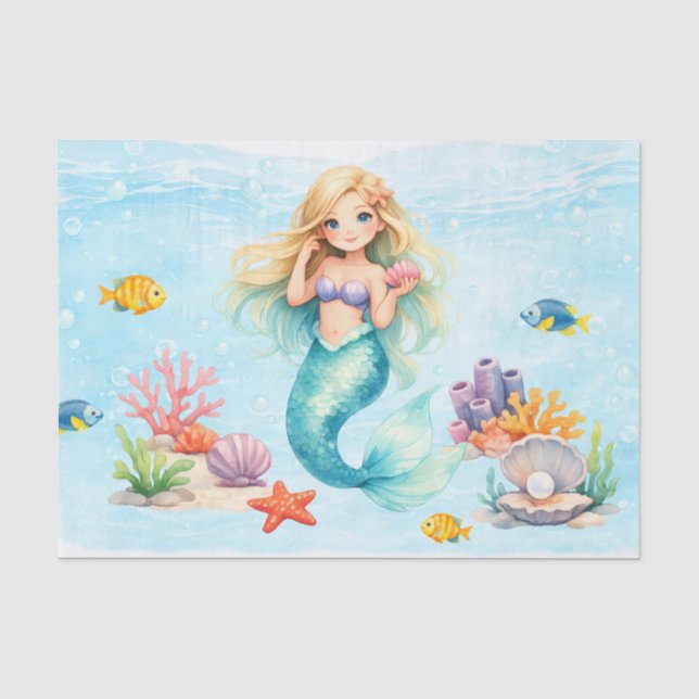 Papel De Seda Cumpleaños de Sirena Acuarela (Anverso)