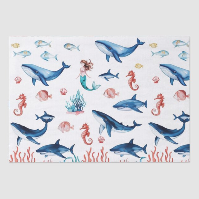 Papel De Seda cumpleaños de tiburón de ballena de sirena (Anverso)