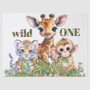 Papel De Seda Cumpleaños de Tigre Jirafa Mono Fiera Uno