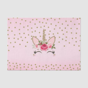 Papel De Seda Cumpleaños de Unicornio con Brillo Dorado y Floral