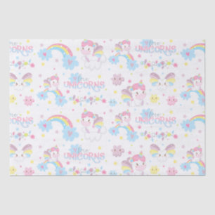 Papel De Seda Cumpleaños de Unicornios y Arcoíris en Acuarela Ad