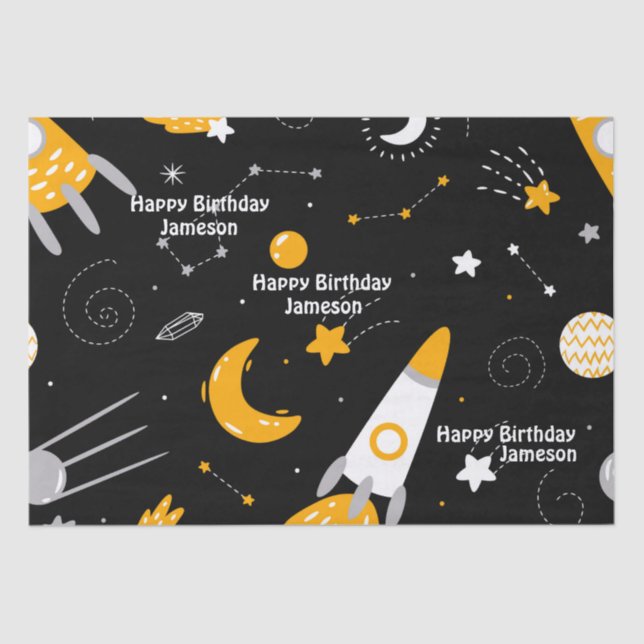 Papel De Seda Cumpleaños del cohete espacial Stars Moon (Anverso)