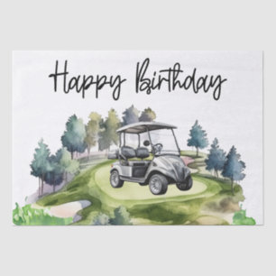 Papel De Seda Cumpleaños del golf con la acuarela del carrito de