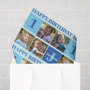 Papel De Seda Cumpleaños del primer bebé niño Colaje de fotos az