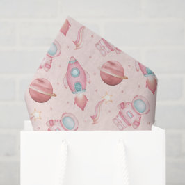 Papel De Seda Cumpleaños Espacial de Niña Astronauta Rosa