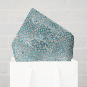 Papel De Seda Cumpleaños Estampado Serpiente Plata Azul Acuático