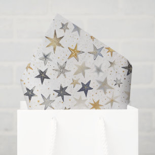 Papel De Seda Cumpleaños Estrellas Azules Plata Oro