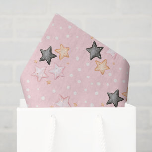 Papel De Seda Cumpleaños Estrellas Crema Negro Rosa