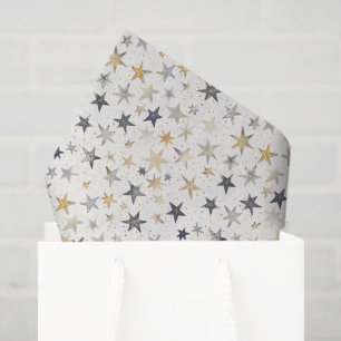 Papel De Seda Cumpleaños Estrellas Doradas Azules