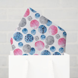 Papel De Seda Cumpleaños Fantasía de puntos rosados azules y gri