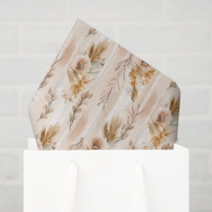Papel De Seda Cumpleaños Floral Boho Crema Rústica