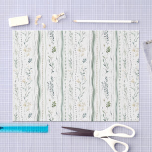 Papel De Seda Cumpleaños Floral Chic Blanco Verde