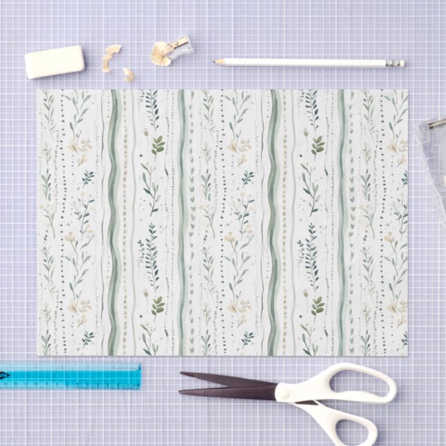 Papel De Seda Cumpleaños Floral Chic Blanco Verde (Artesanía)
