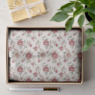 Papel De Seda Cumpleaños Floral Crema Roja Pretty Chic