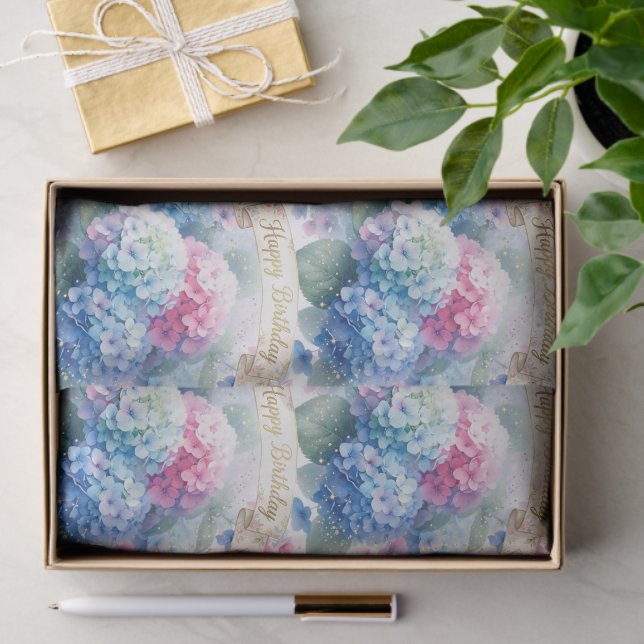 Papel De Seda Cumpleaños Floral de Hortensia Azul (Regalo )