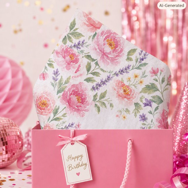 Papel De Seda Cumpleaños Floral Feliz Rosas Rosadas Rubor (Subido por el creador)