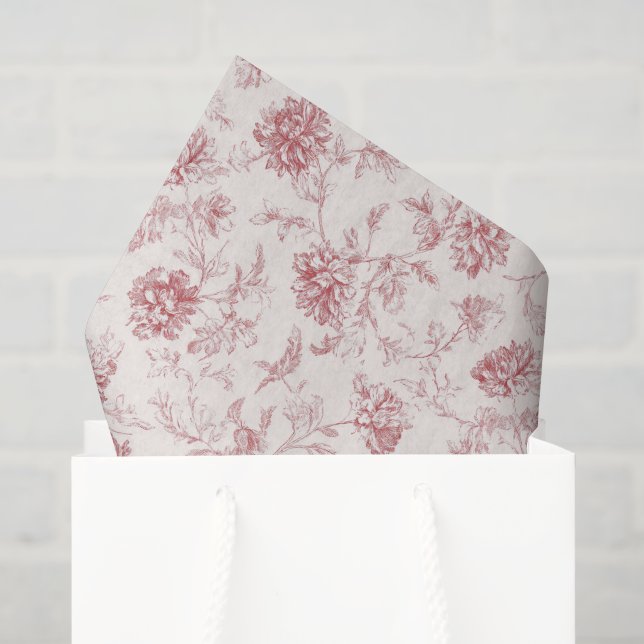 Papel De Seda Cumpleaños Floral Rojo Rubor (Bolsa de regalo)