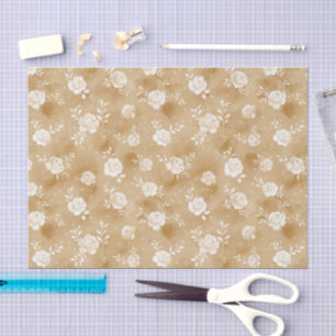 Papel De Seda Cumpleaños Floral Rosa Crema Marrón Claro