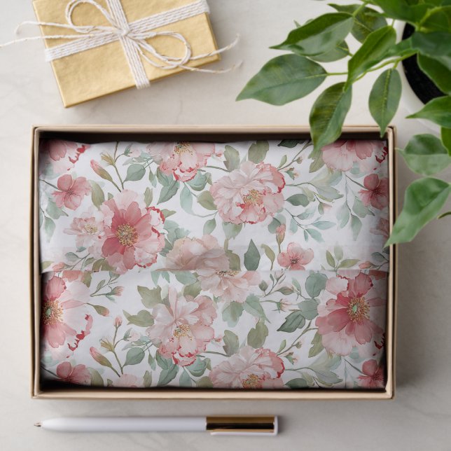 Papel De Seda Cumpleaños Floral Rosa Rojo (Regalo )