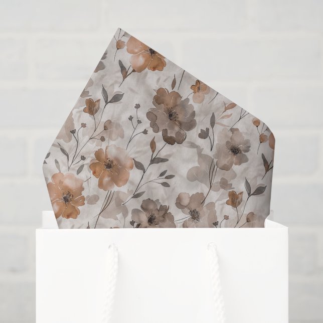 Papel De Seda Cumpleaños Flores Crema Naranja Marrón (Bolsa de regalo)
