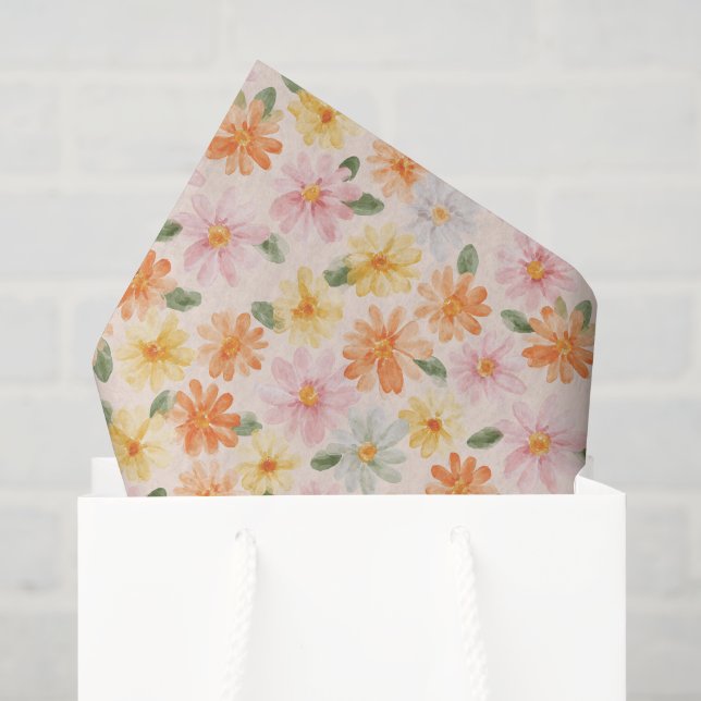 Papel De Seda Cumpleaños Flores Rosa Amarillo Azul Melocotón (Bolsa de regalo)